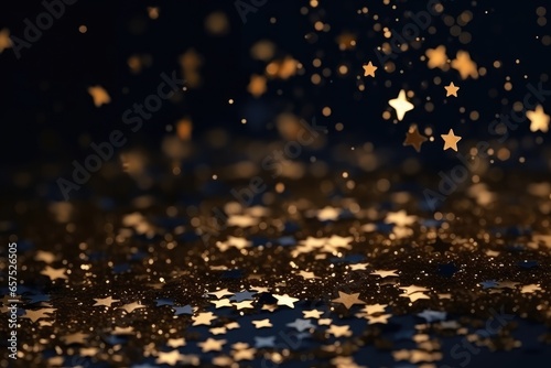 Dark blue Christmas background with gold stars. Generative AI