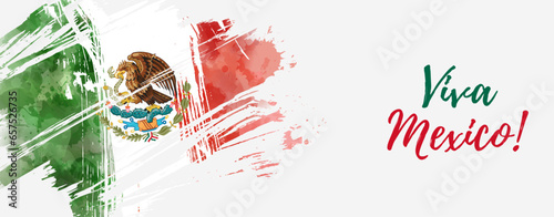 Abstract grunge watercolor painted flag of Mexico. Template for national holiday background. Horizontal banner holiday template