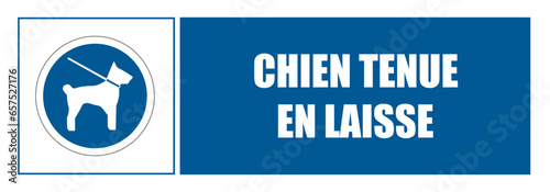 Chien en laisse Affiche signalisation entreprise fond bleu EPI équipement de sécurité 