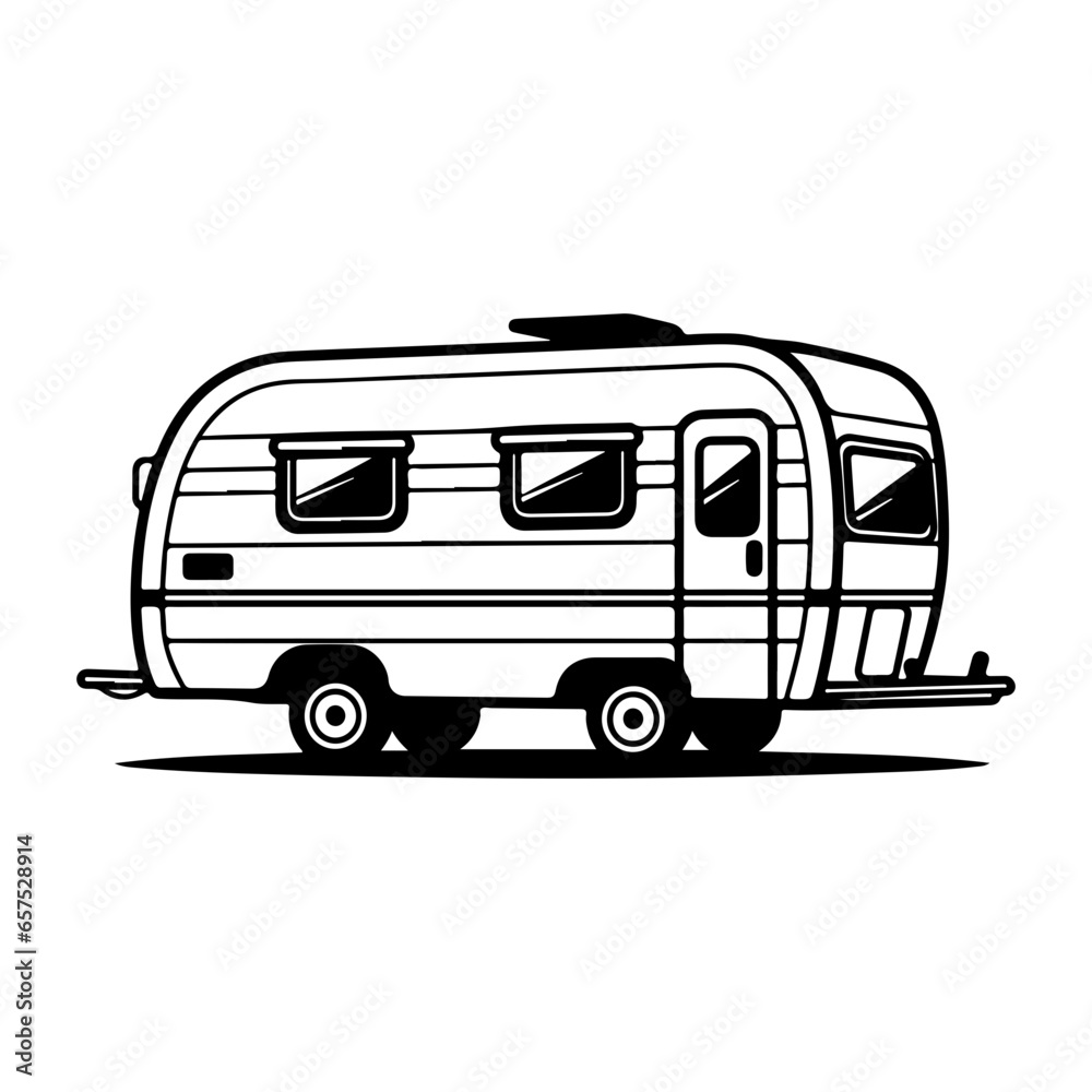 camper trailer, Truck tow caravan vector illustration.