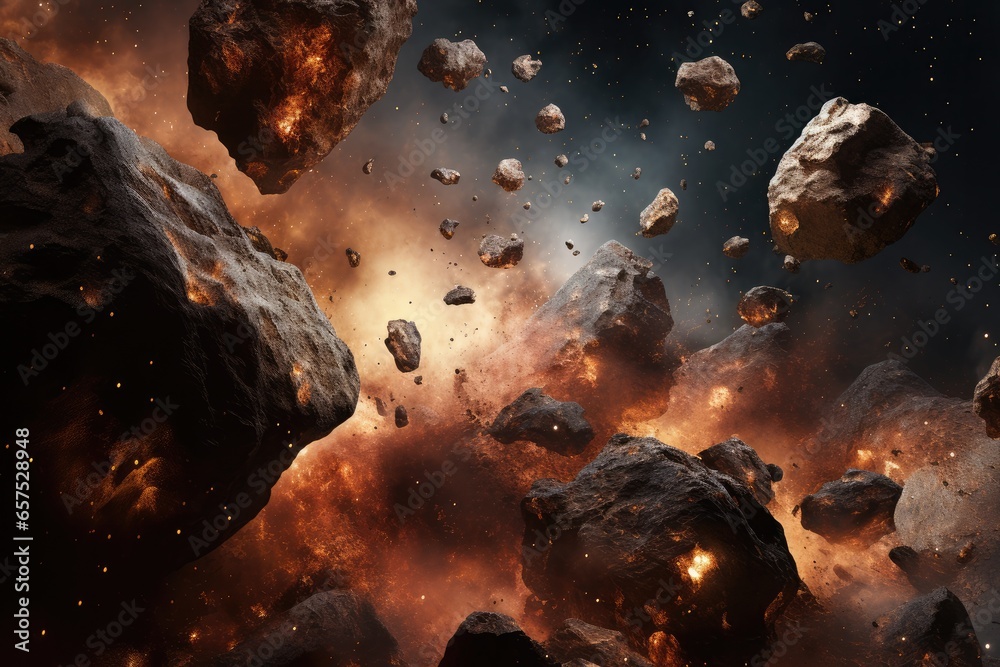 Meteor Particles Meteor glowing as it enters the Earth's atmosphere, ultra realistic ...