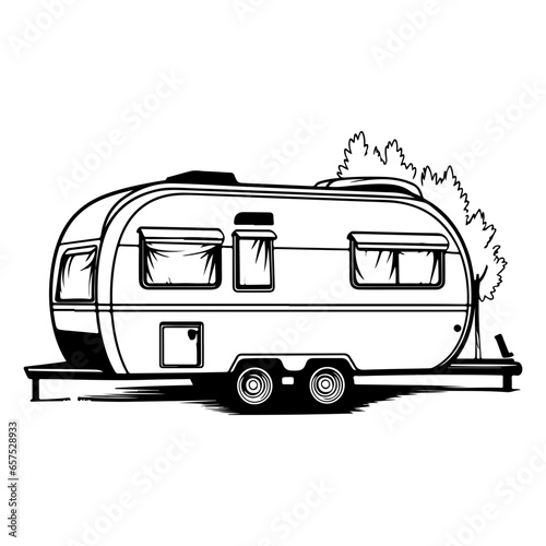 camper trailer, Truck tow caravan vector illustration.