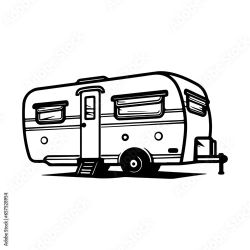 camper trailer, Truck tow caravan vector illustration.