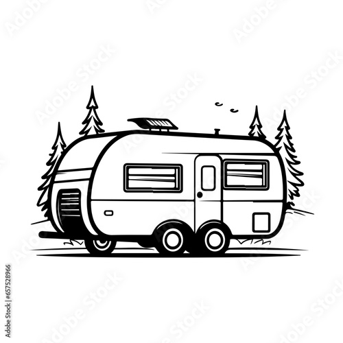 camper trailer, Truck tow caravan vector illustration.