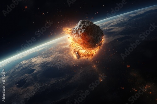 Meteor glowing as it enters the Earth s atmosphere  ultra realistic. Generative Ai.
