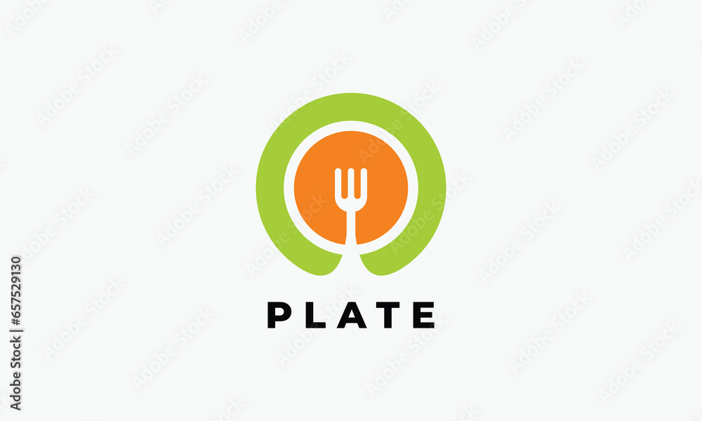 Plate and fork logo with flat style design food Plate and fork logo with flat style design food