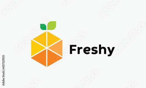 Hexagon orange logo unique fruit and fresh design