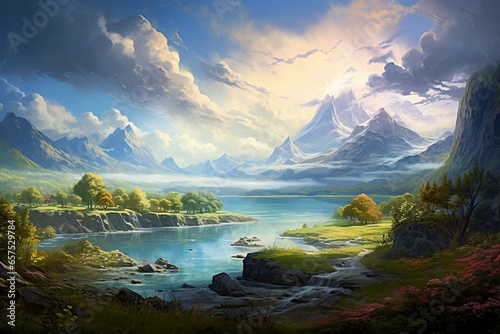 Scenic vista of serene landscape. Generative AI