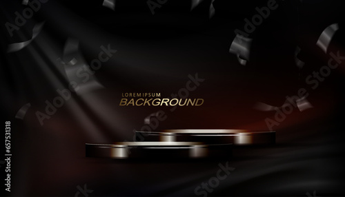 Gorgeous round shiny podium on a dark embossed background with tinsel