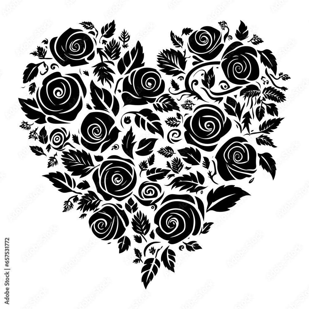 Heart made of roses outline with leaves , heart made of roses Heart made of roses outline with leaves , heart made of roses