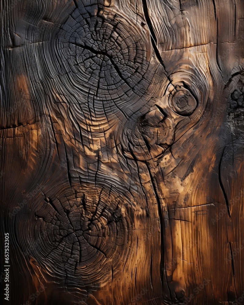 Naklejka premium Close-up of Charred Wood Plank with Rough Texture