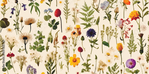 Modern Wildflower vector Seamless Pattern, Garden Flowers, Floral, Boho, Collage contemporary seamless pattern, Nature floral background. Texture for Cloth, Textile, Wallpaper, fashion prints