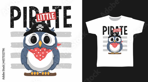 Cute Owl Pirate tshirt art fashion design.