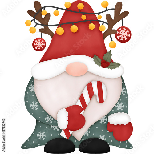 Watercolor Christmas Gnome. Watercolor Christmas Illustration. Cute Gnome.