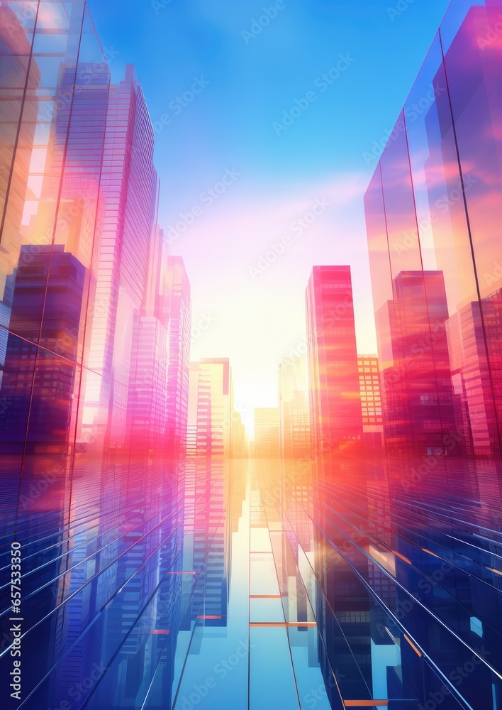 Obraz premium Modern and luxury skyscrapers in megapolis city sunset light during sunny day. Generative Ai.