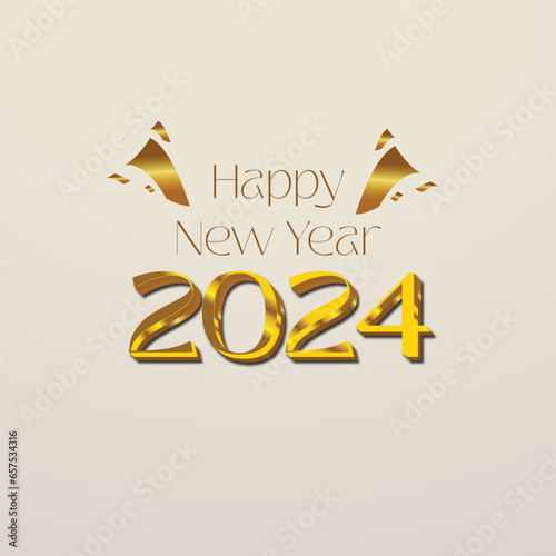 New Year 2024 gold 3d celebration banner