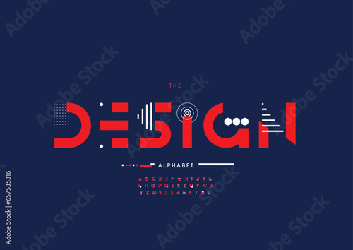 Vector of stylized modern font and alphabet