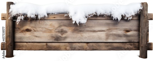 White snow covered empty Christmas wooden sign on white background Generative AI