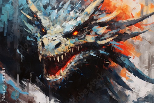 Powerful mighty dragon in the style of expressive painting, ai tools generated image © whitehoune