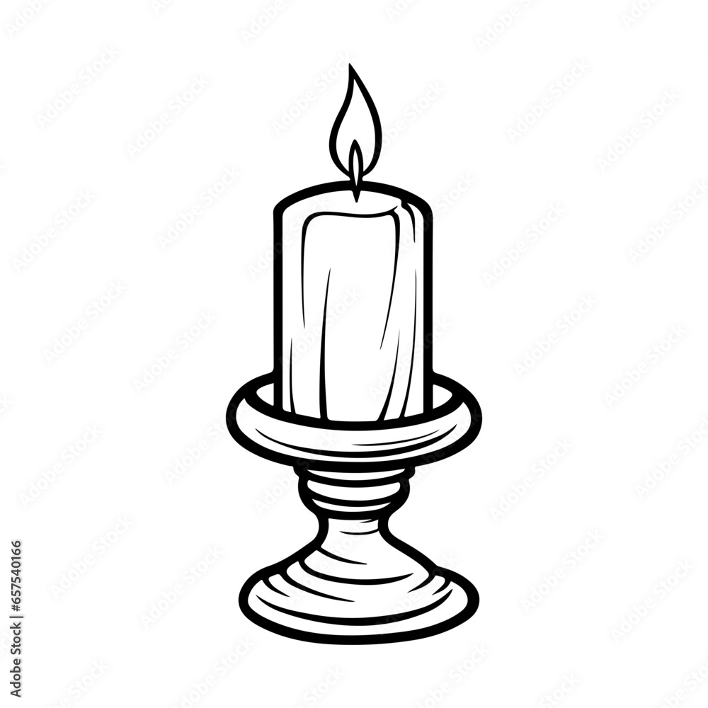 burning candles ordinary and in a glass candlestick on a tray vector isolated black white silhouette. burning candles ordinary and in a glass candlestick on a tray vector isolated black white silhouette.