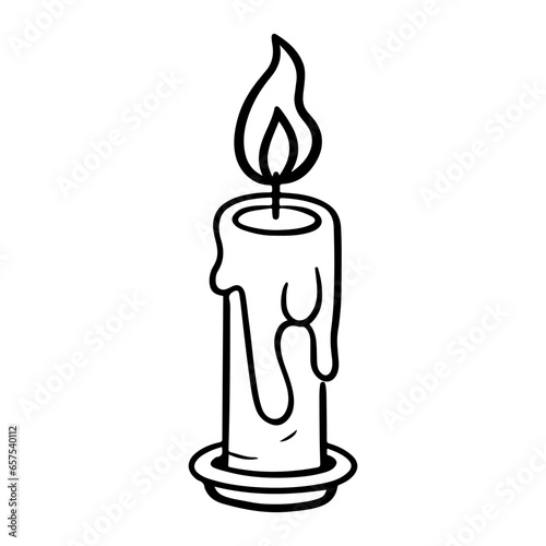 burning candles ordinary and in a glass candlestick on a tray  vector isolated black white silhouette.