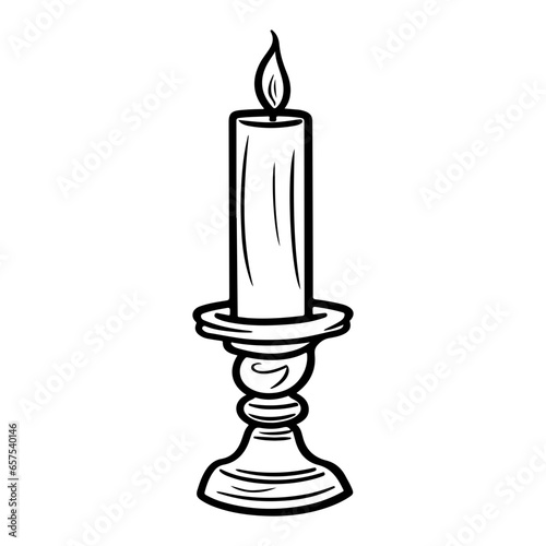 burning candles ordinary and in a glass candlestick on a tray  vector isolated black white silhouette.