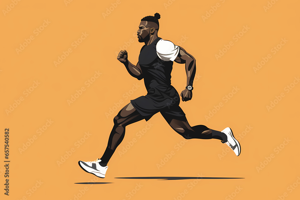 Man in sports, running illustration with orange background