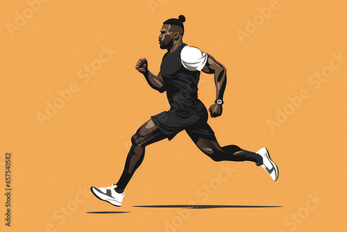 Man in sports, running illustration with orange background