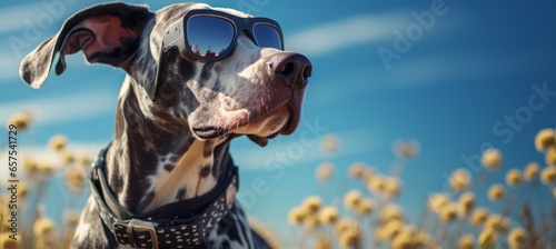 Great Dane wearing sunglasses. Generative AI technology.