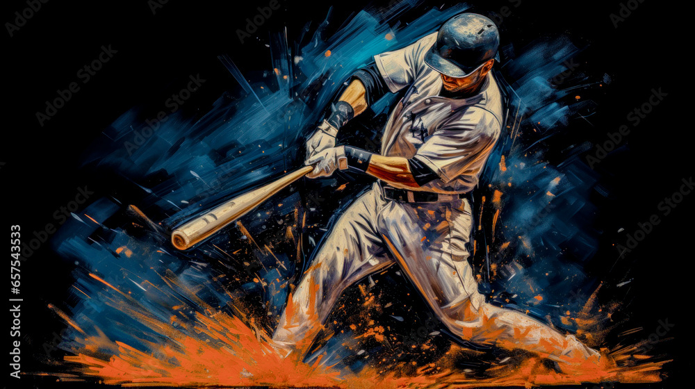 Abstract Acryl Oil Surreal Baseball Softball The Batter Tries to Hit ...