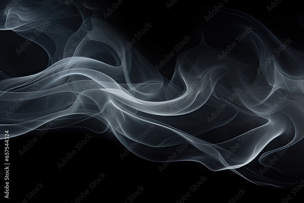 Dense Fluffy Puffs of White Smoke and Fog on Black Background, Abstract Smoke Clouds