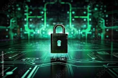 Cyber ​​security data protection with padlock in the middle 