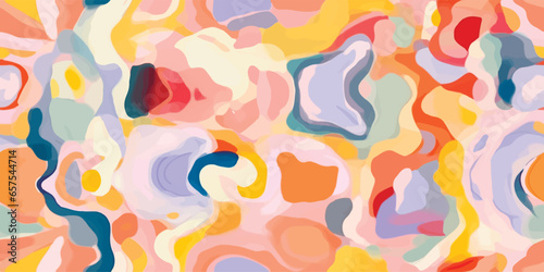 Psychedelic hippie seamless pattern. Vintage wavy acrylic background. Vector nostalgic retro 60s groovy illustration. Textile and surface design with old fashioned hand drawn naive geometric print