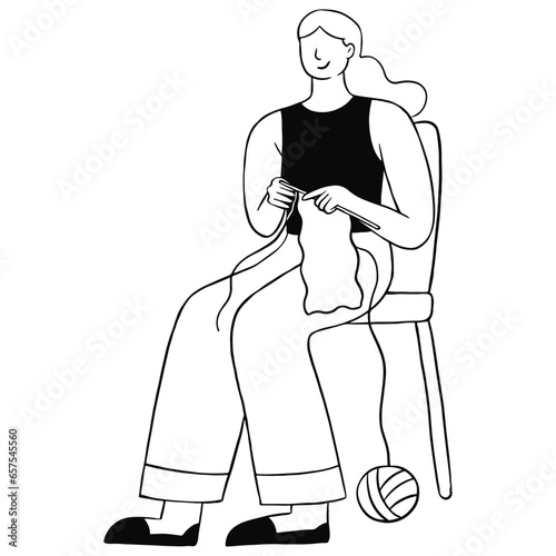 Woman knitting cartoon illustration