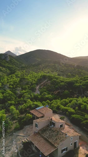 Aerial view of camp house in the hills