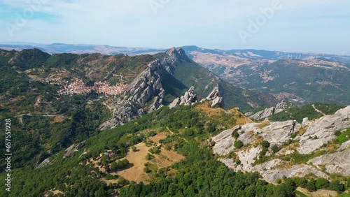 Aerial view of Pietrapertosa: an old town on top of a rocky mountain in south Italy