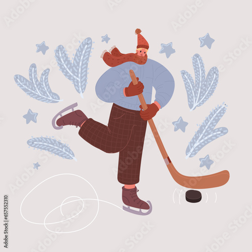 Vector illustration of Ice hokey player. Winter concept