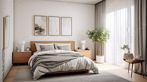 Elegant minimal interior design, simple and minimalist indoor living space of home © Filip