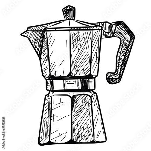 Vector hand drawn vector of moka pot vintage style.