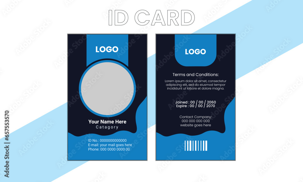 Abstract Liquid Blue Black Contrast Modern Identity Card template Abstract Liquid Blue Black Contrast Modern Identity Card template