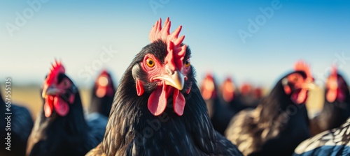Closeup black rooster. Generative AI technology. © Hero Design