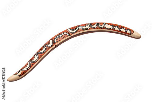 Decorative Wooden Boomerang Isolated on Transparent Background
