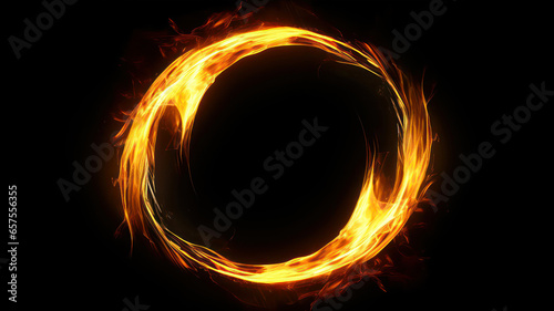 Abstract fire ring on a black background. Fire ring in the form of a circle