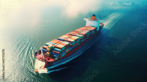 webinar banner, Aerial top view of cargo maritime ship with contrail in the ocean ship carrying container and running for export concept technology freight shipping by ship forwarder mast © Oulailux