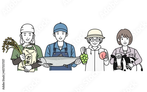 第一次産業者　農業や漁業で働く人々のイラスト