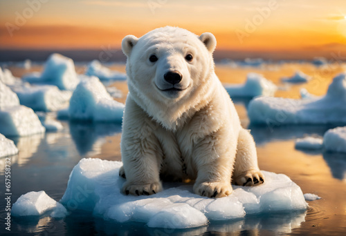 Small polar bear sits on an...