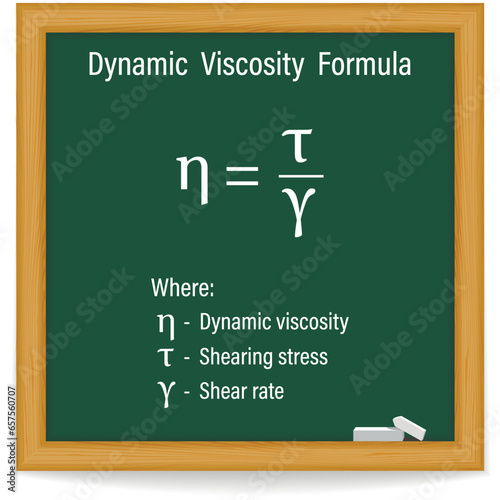 Dynamic Viscosity Formula on a green chalkboard. Education. Science. Formula. Vector illustration.