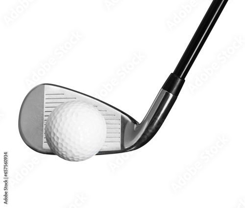 Golf Ball and Iron Club Isolated on a White Background Close-up