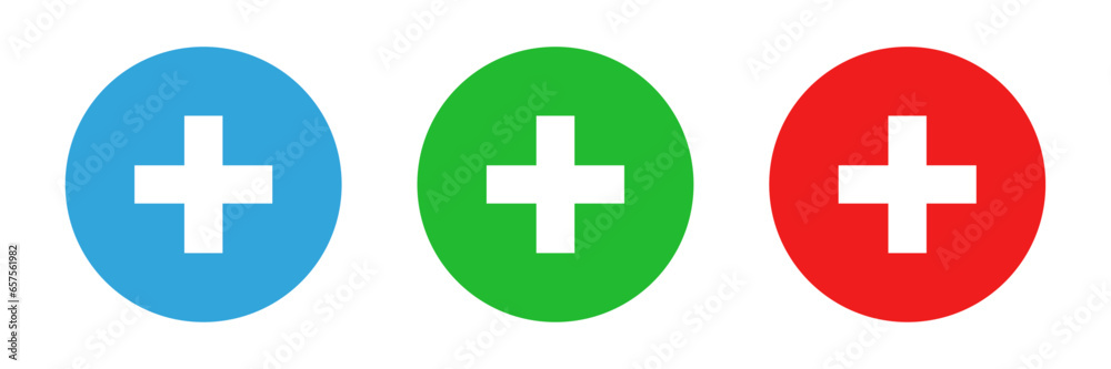 blue, green and red plus mark icon vector illustration