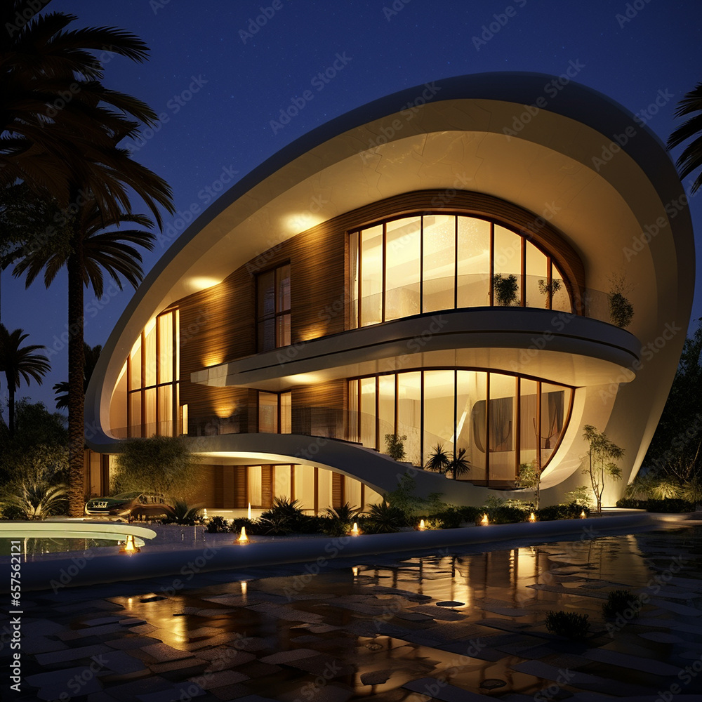 Fototapeta premium Futuristic architecture villas, amazing architecture house, organic architecture house picture AI Generated Art